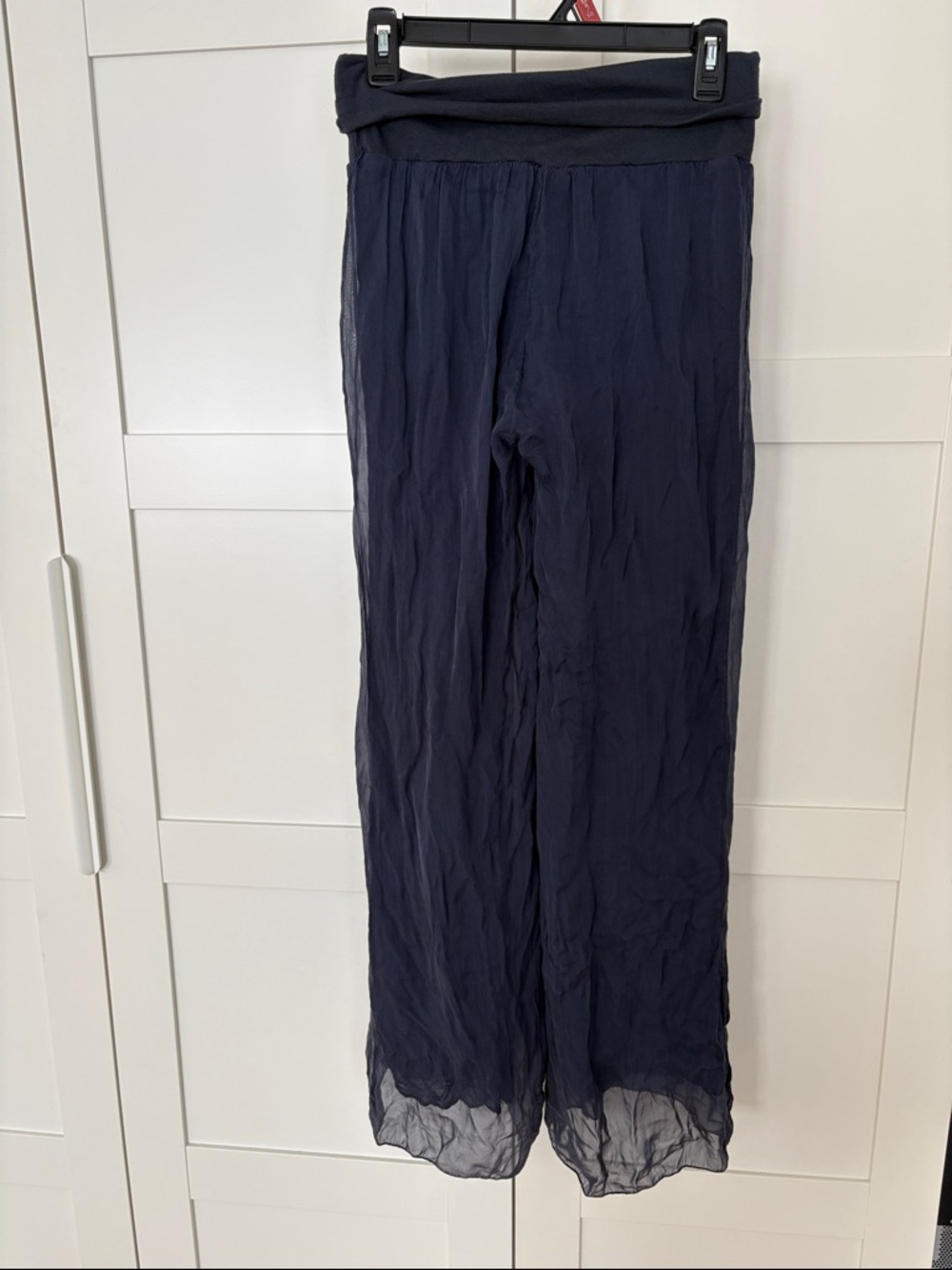 Wide Leg Navy Sheer Overlay Chiffon Pants Italy